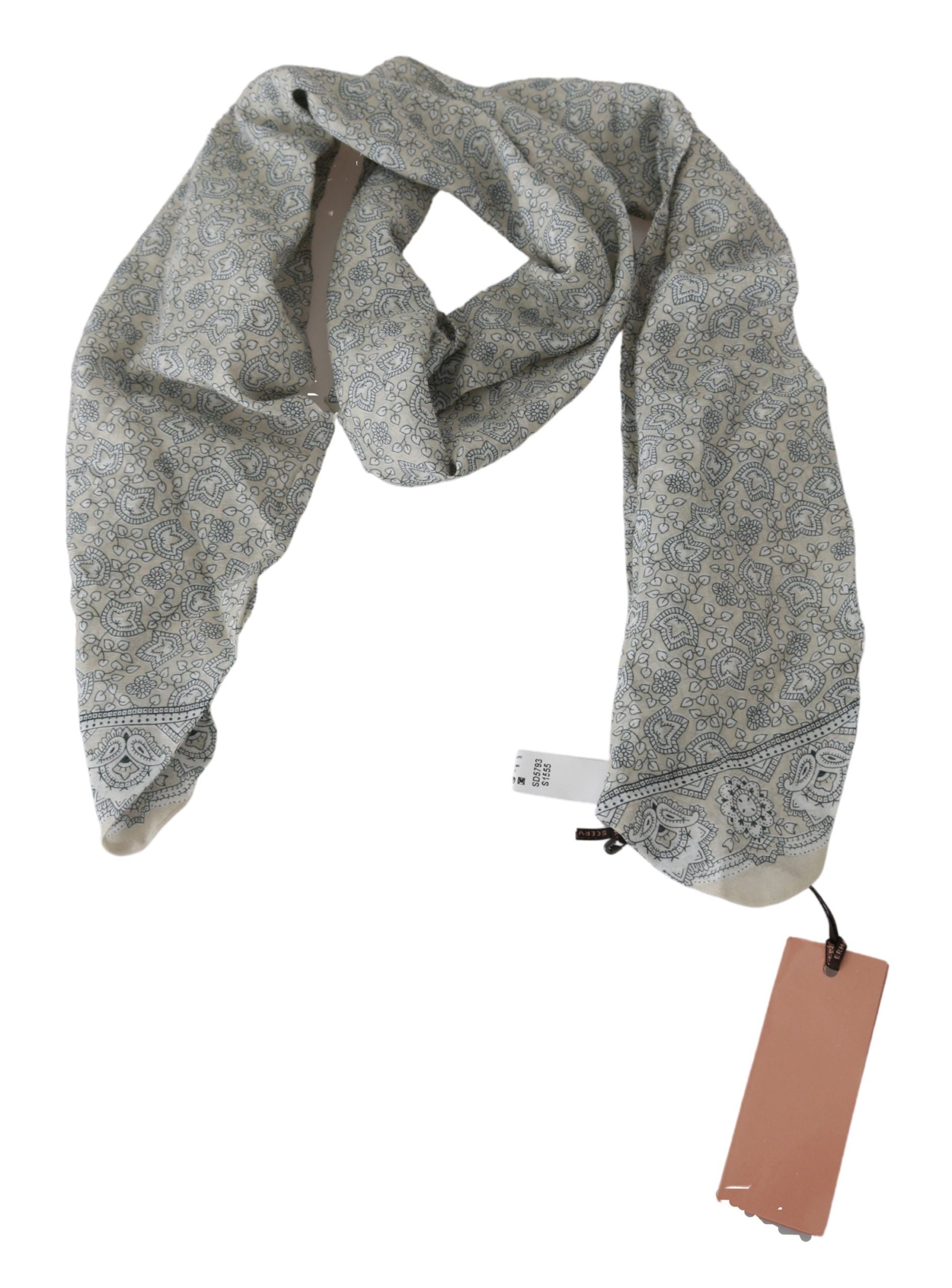 Chic Cotton Scarf in Beige & Blue Fantasy Print - SEHABRANDS