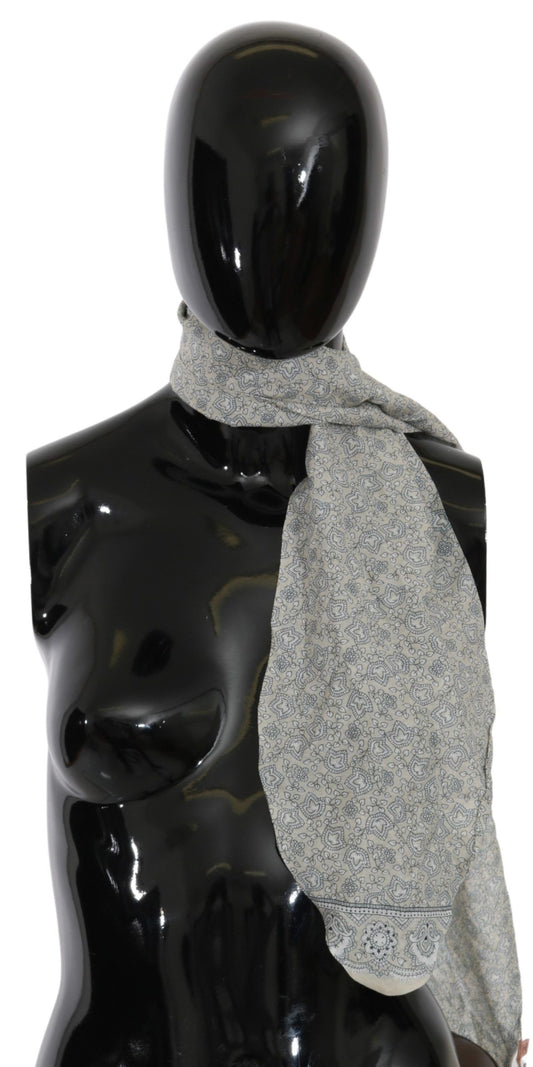 Chic Cotton Scarf in Beige & Blue Fantasy Print - SEHABRANDS