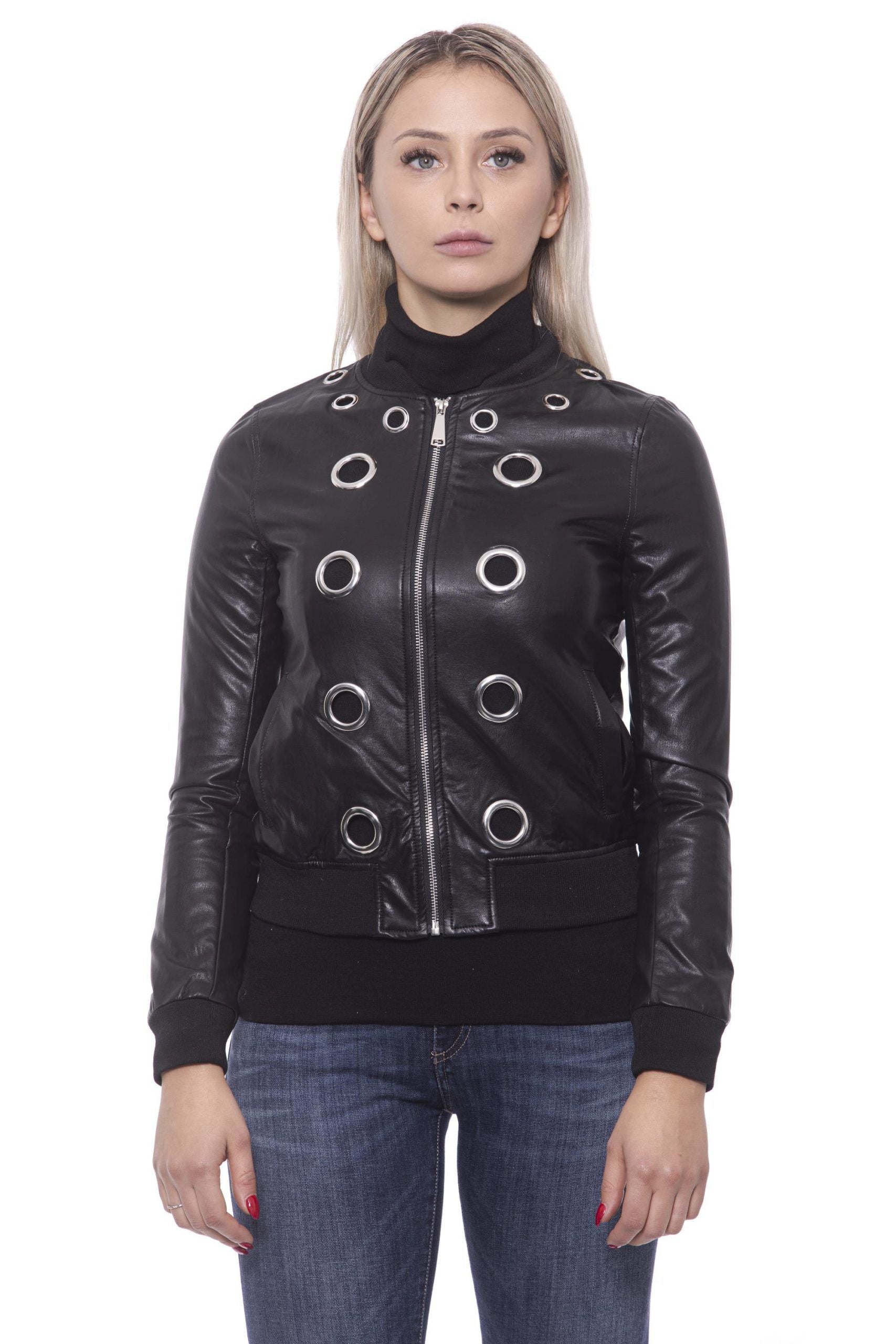 Chic Eco-Leather Studded Slim Jacket - SEHABRANDS