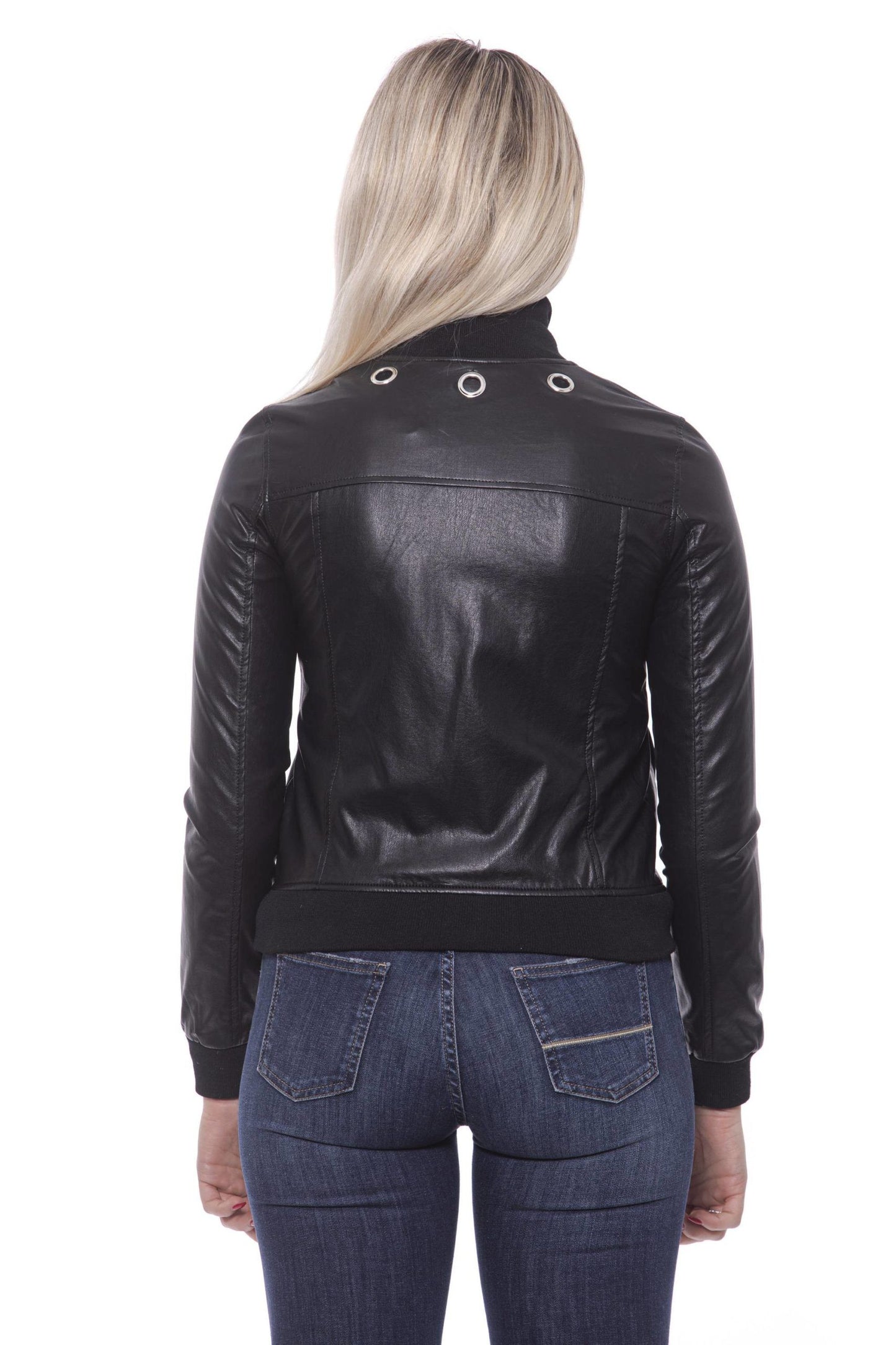 Chic Eco-Leather Studded Slim Jacket - SEHABRANDS