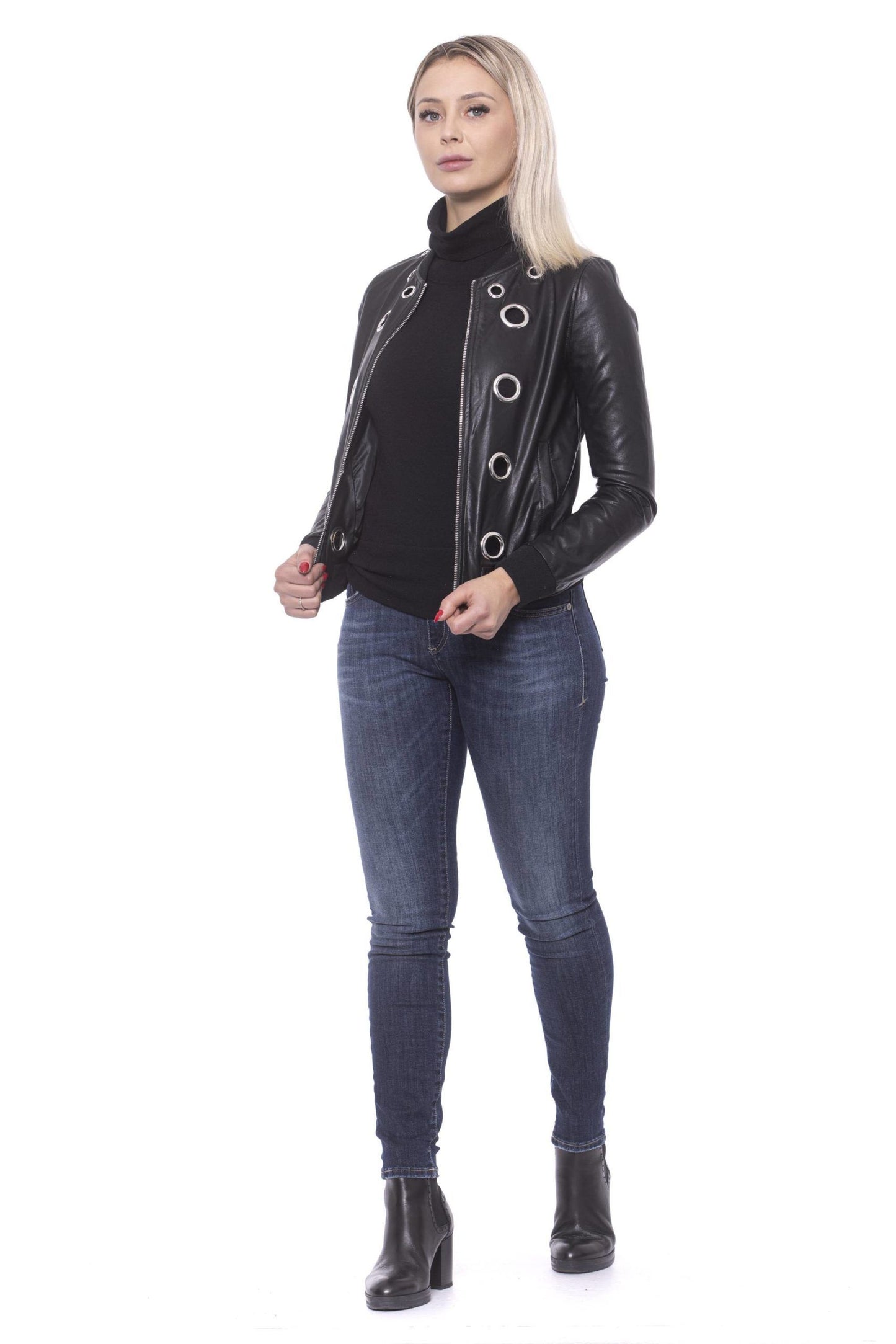 Chic Eco-Leather Studded Slim Jacket - SEHABRANDS