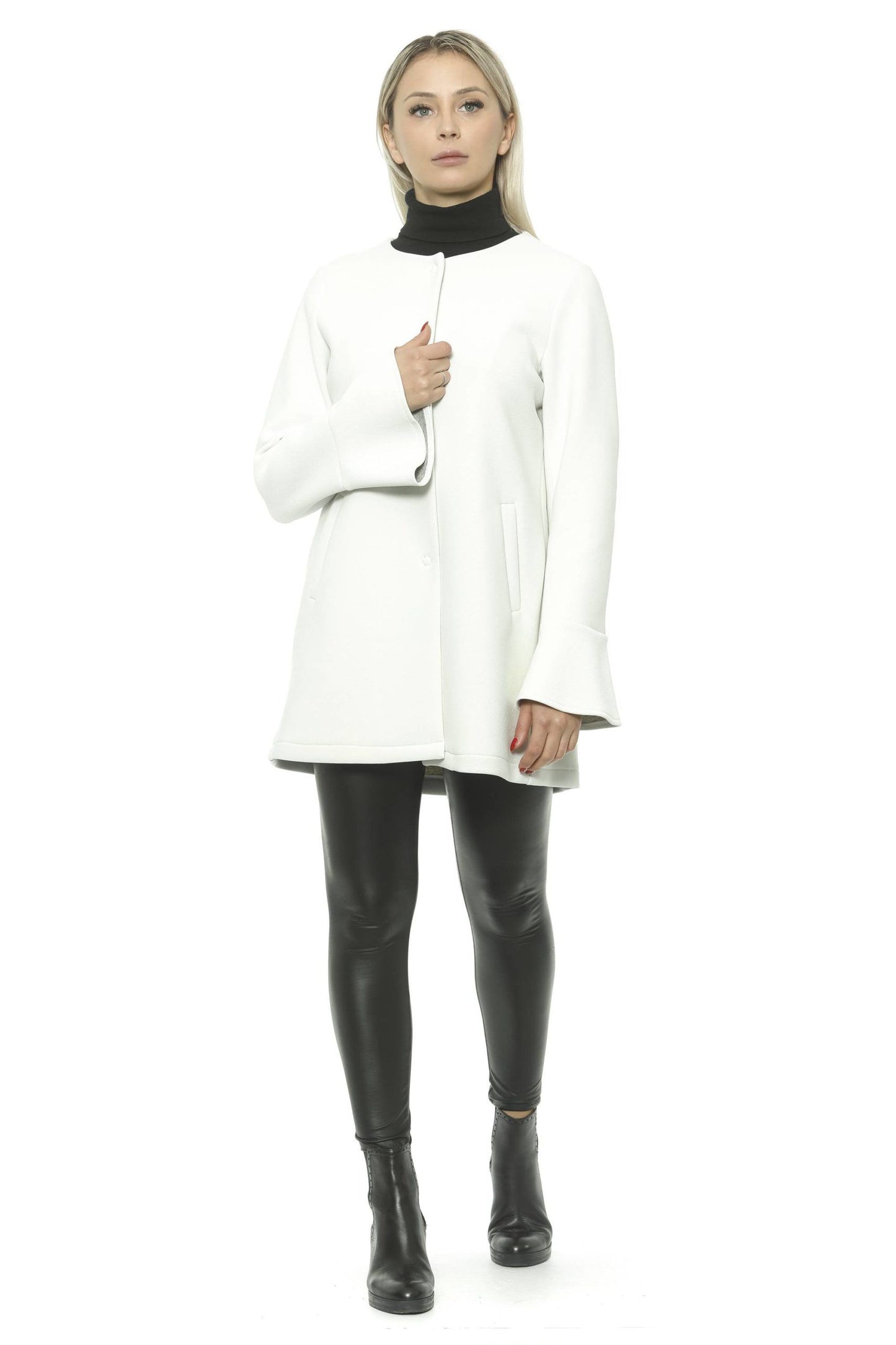 Elegant White Neoprene Woman Coat - SEHABRANDS