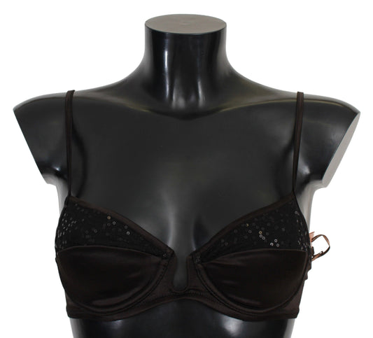 Sequined Brown Balconette Bra - SEHABRANDS