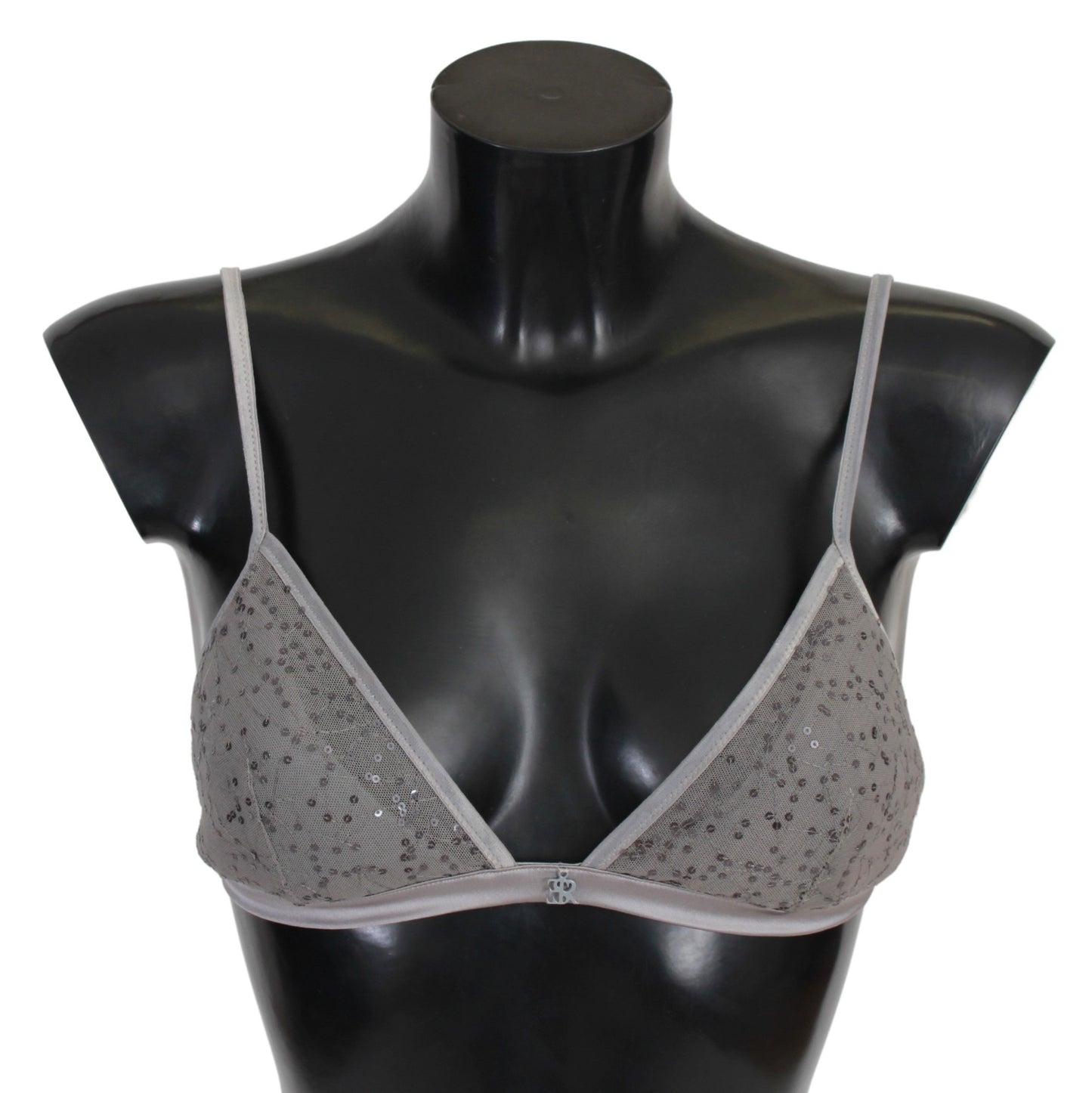 Sequined Gray Triangolo Bra Luxury Underwear - SEHABRANDS