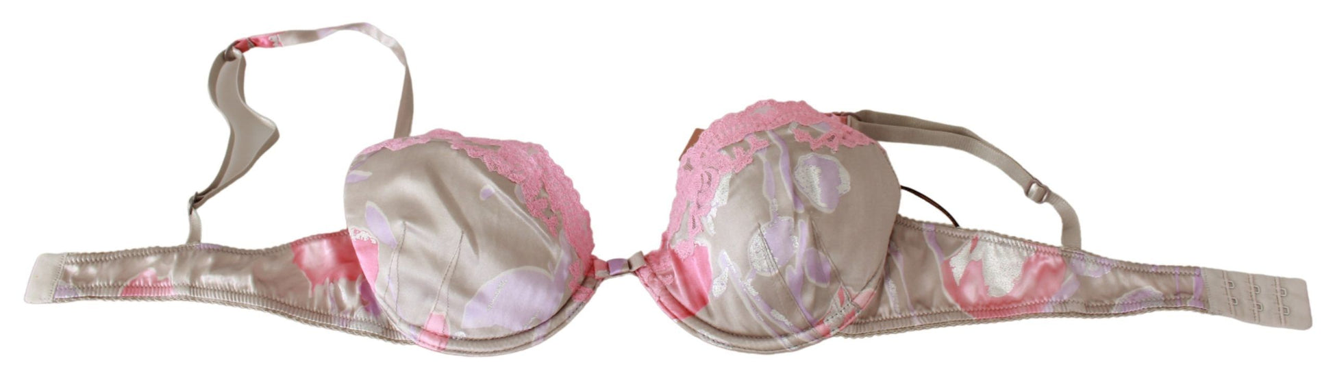 Chic Pink Lace Silk Blend Push Up Bra - SEHABRANDS