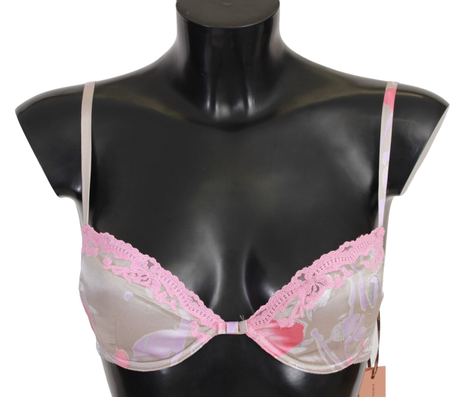 Chic Pink Lace Silk Blend Push Up Bra - SEHABRANDS