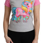 Chic Gray Crew Neck Cotton T-shirt with Pink Accents - SEHABRANDS