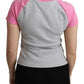 Chic Gray Crew Neck Cotton T-shirt with Pink Accents - SEHABRANDS