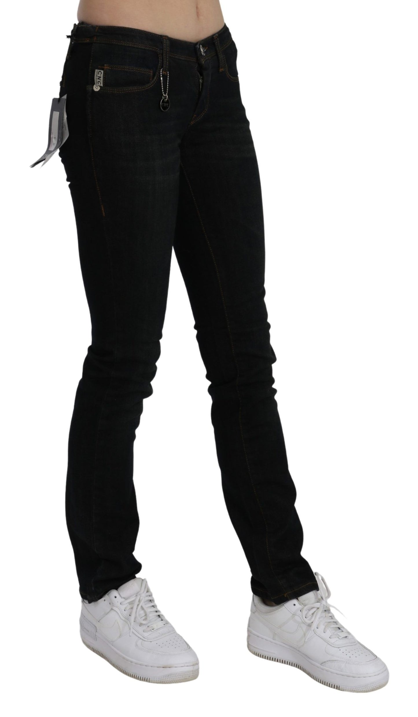 Chic Black Mid Waist Slim Fit Denim Jeans - SEHABRANDS