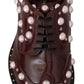 Dolce & Gabbana Elegant Bordeaux Lace-Up Flats with Pearls and Crystals