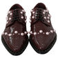 Dolce & Gabbana Elegant Bordeaux Lace-Up Flats with Pearls and Crystals