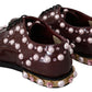 Dolce & Gabbana Elegant Bordeaux Lace-Up Flats with Pearls and Crystals