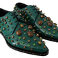 Dolce & Gabbana Emerald Leather Dress Shoes with Crystal Accents