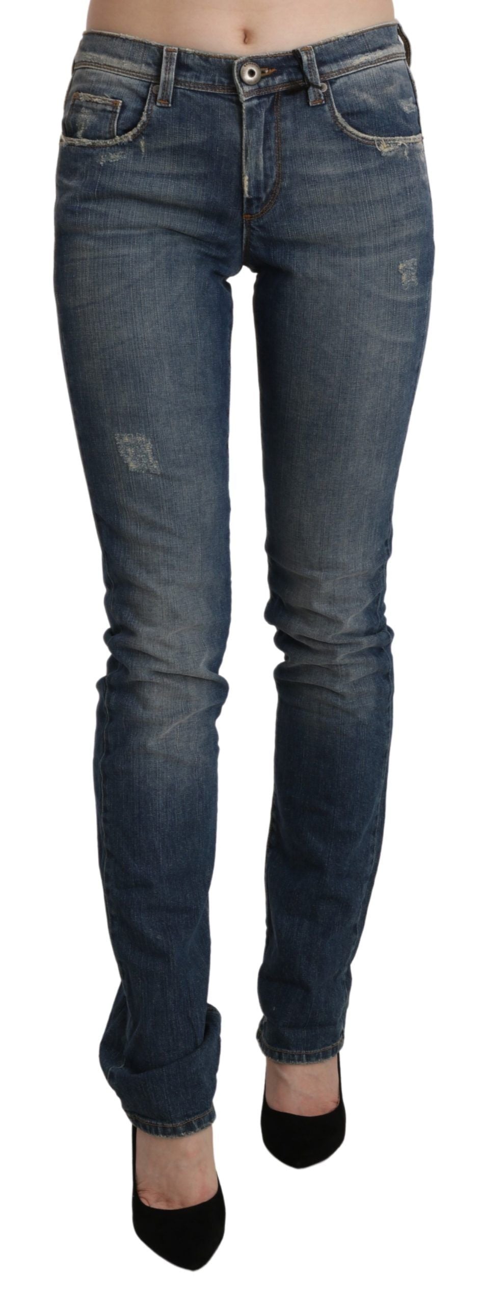 Chic Mid Waist Skinny Denim in Blue Washed - SEHABRANDS