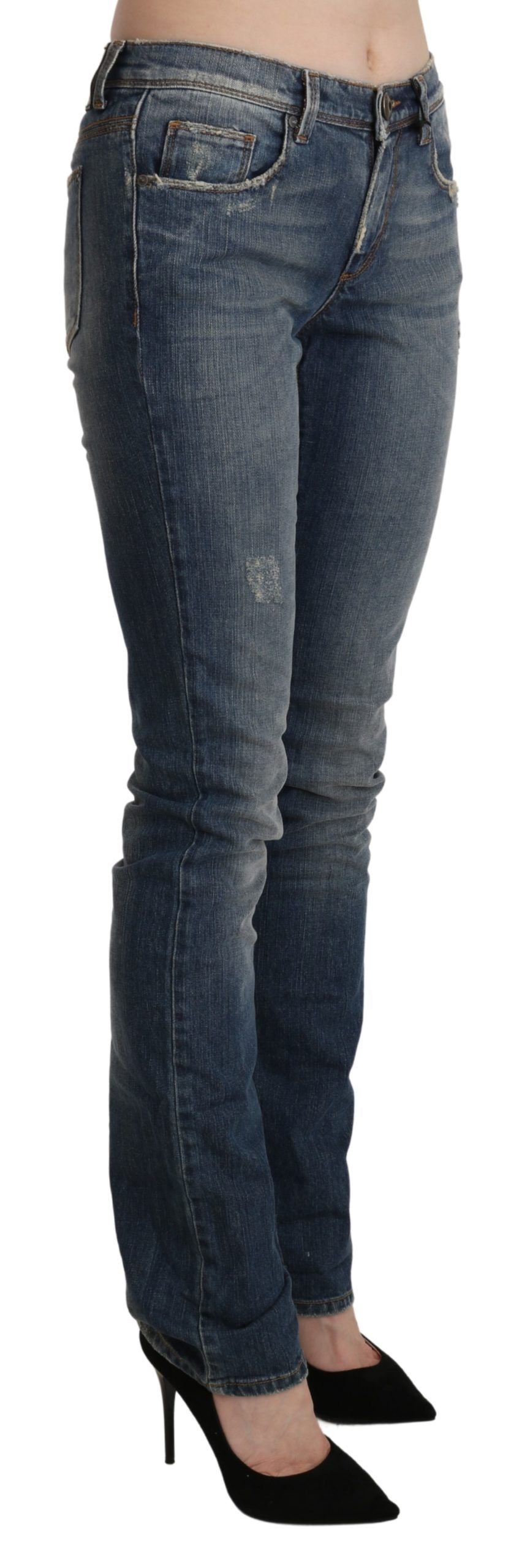 Chic Mid Waist Skinny Denim in Blue Washed - SEHABRANDS