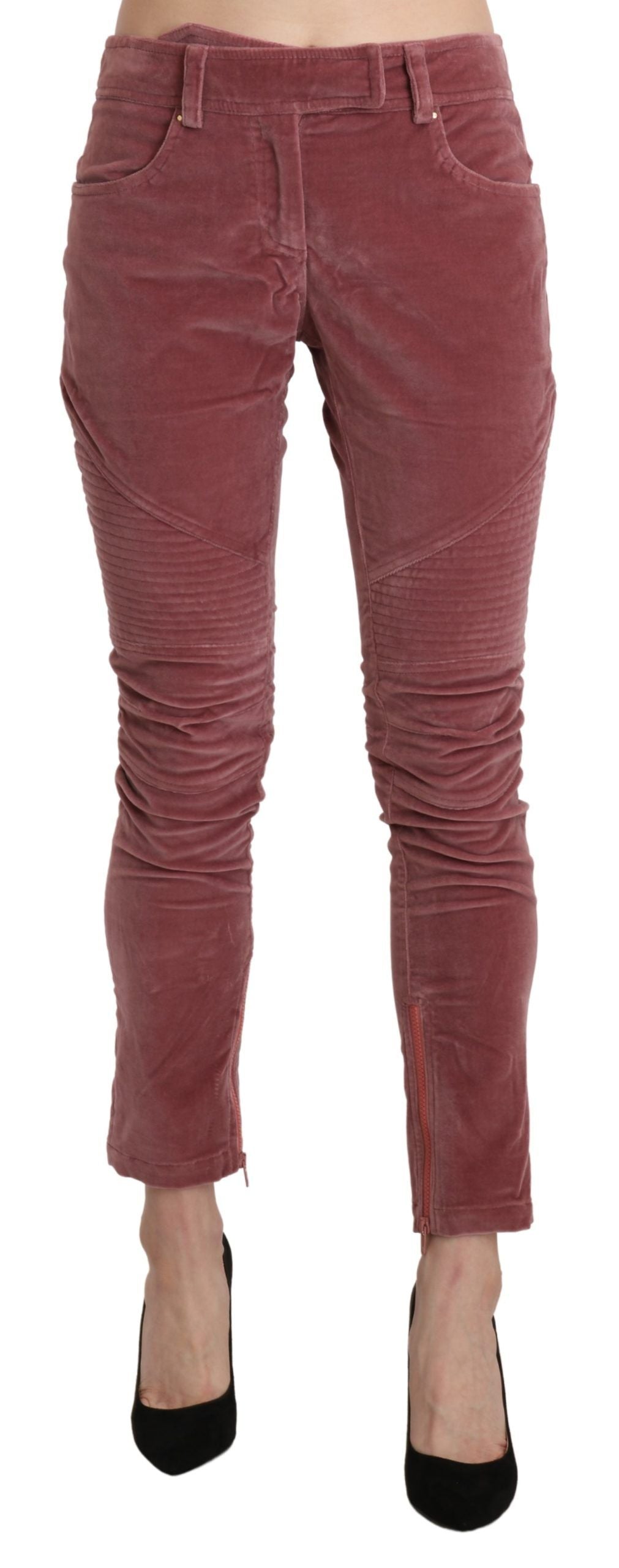 Chic Red Mid Waist Skinny Trousers - SEHABRANDS