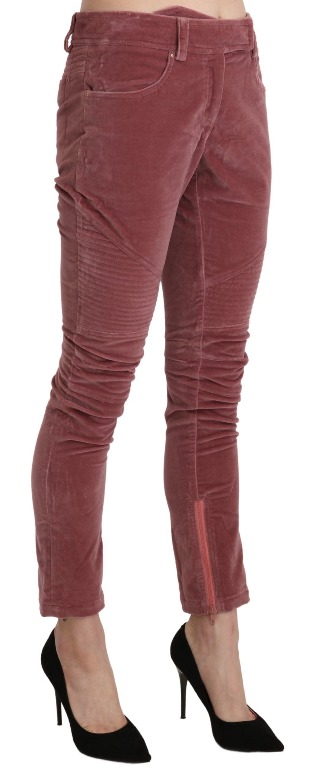 Chic Red Mid Waist Skinny Trousers - SEHABRANDS