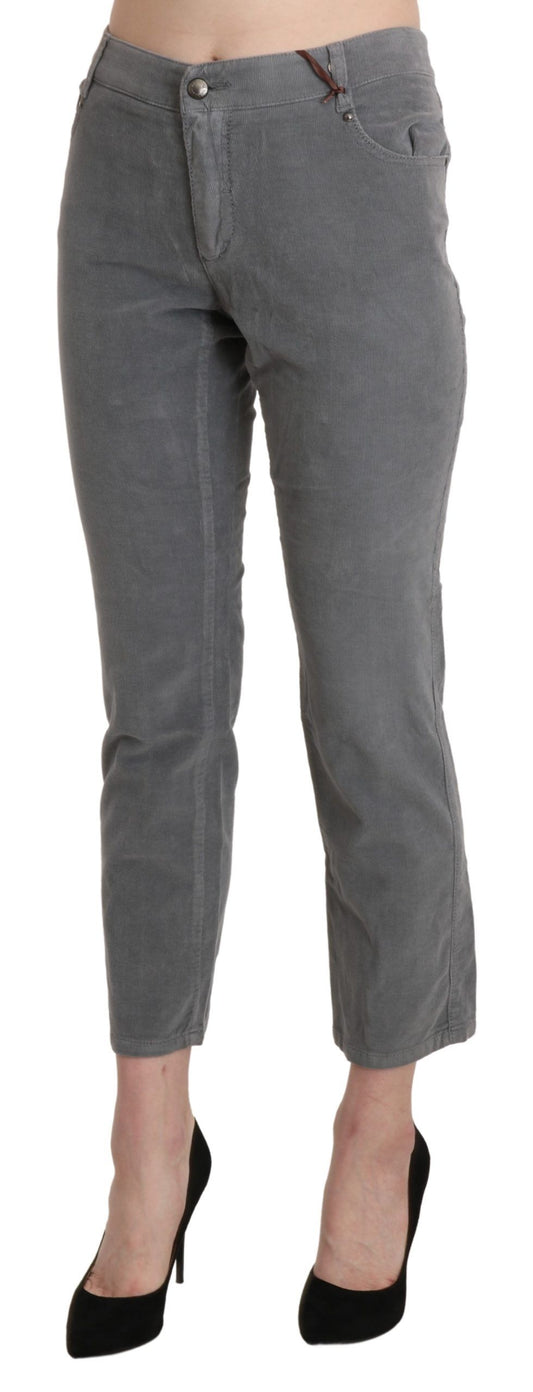 Chic Gray Mid Waist Cropped Trousers - SEHABRANDS