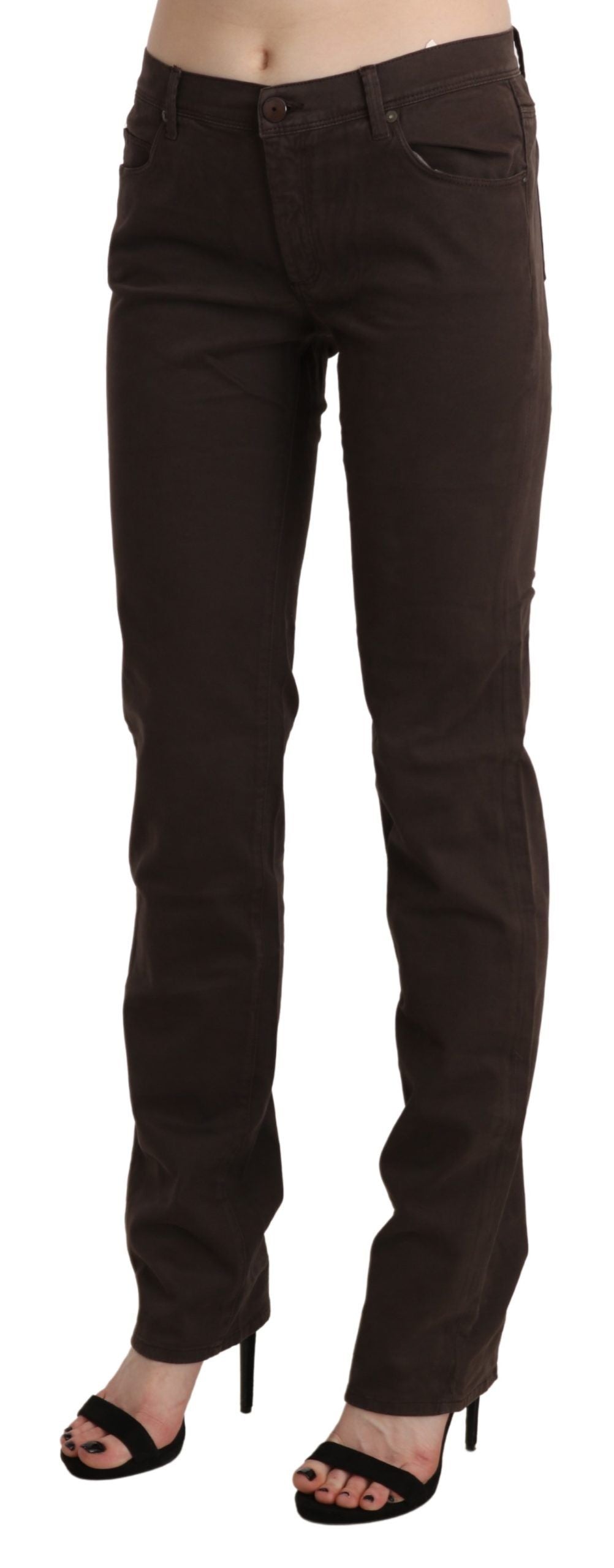 Chic Brown Mid Waist Skinny Trousers - SEHABRANDS