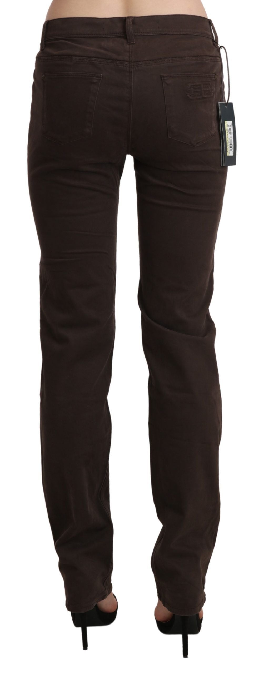 Chic Brown Mid Waist Skinny Trousers - SEHABRANDS