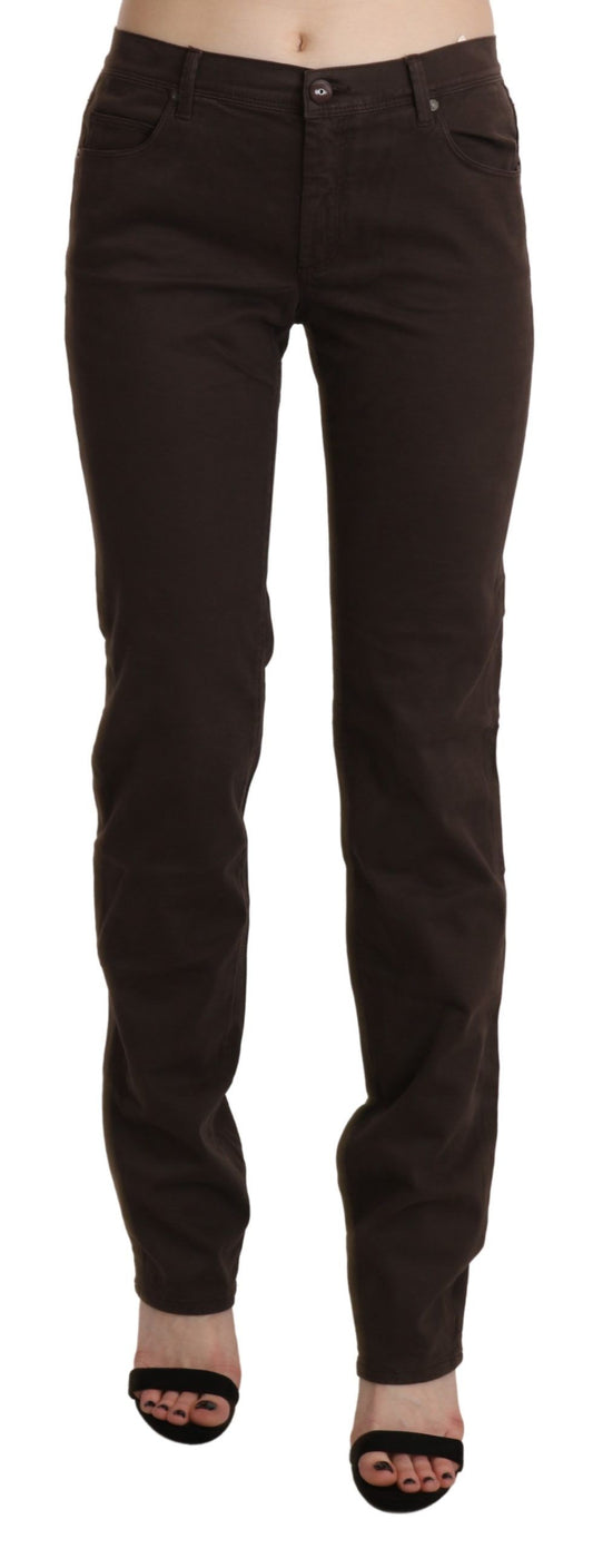 Chic Brown Mid Waist Skinny Trousers - SEHABRANDS