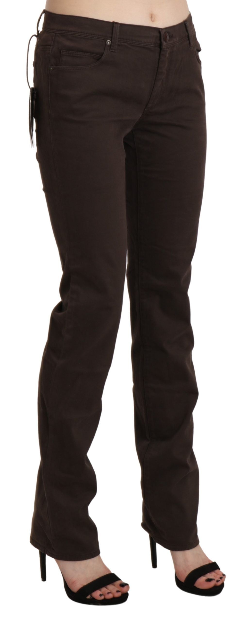 Chic Brown Mid Waist Skinny Trousers - SEHABRANDS