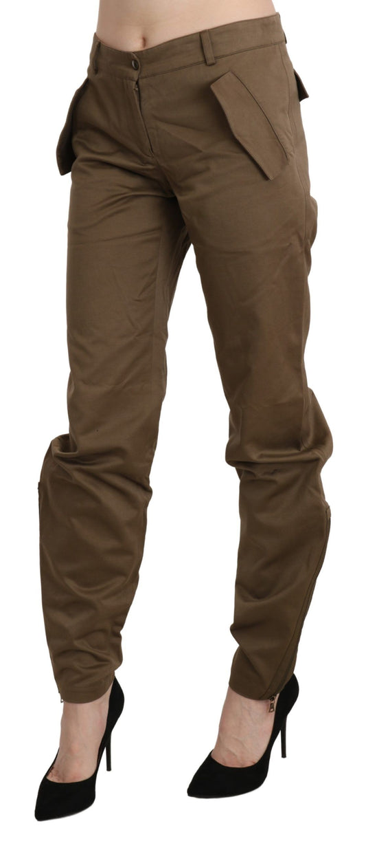 Chic Brown Mid Waist Straight Trousers - SEHABRANDS