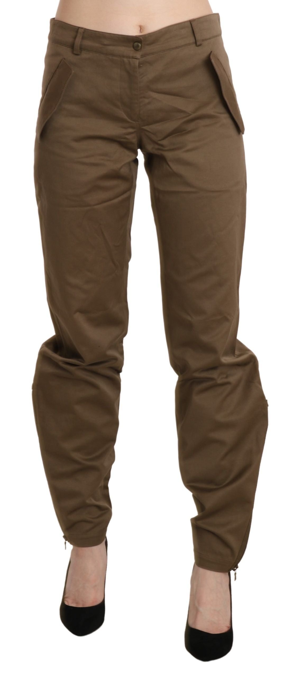 Chic Brown Mid Waist Straight Trousers - SEHABRANDS