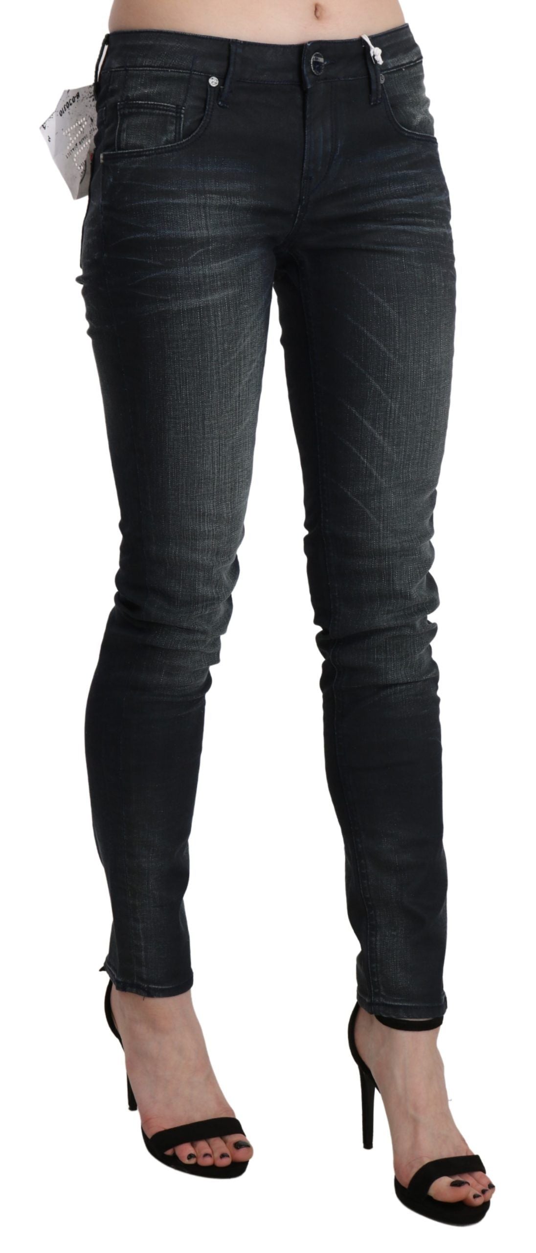 Elegant Low Waist Skinny Black Jeans - SEHABRANDS