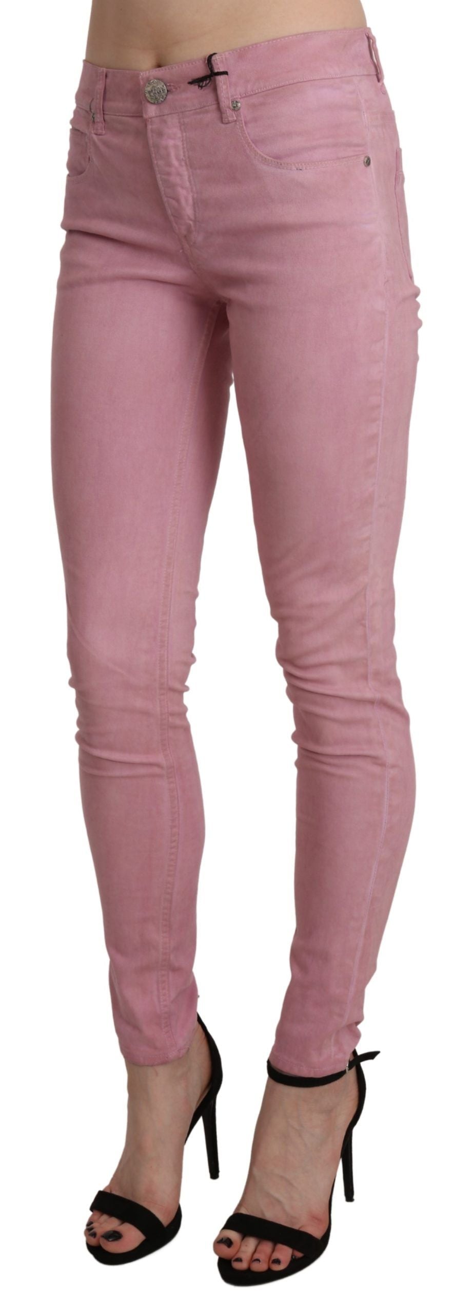 Chic Pink Mid Waist Skinny Jeans - SEHABRANDS