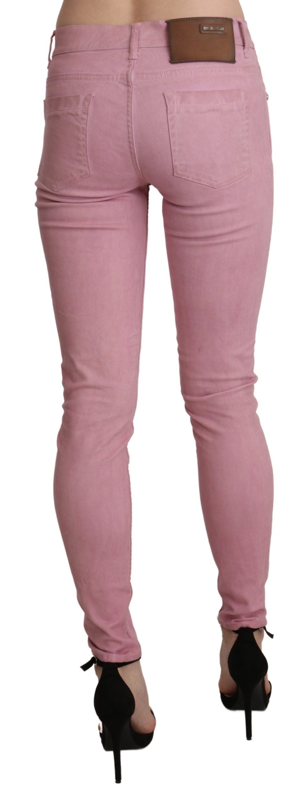 Chic Pink Mid Waist Skinny Jeans - SEHABRANDS