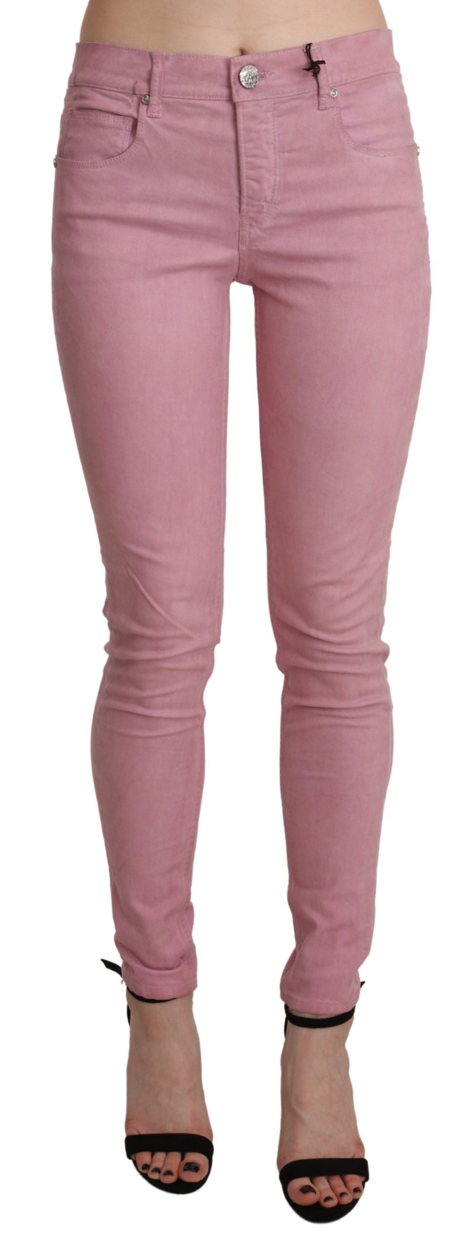 Chic Pink Mid Waist Skinny Jeans - SEHABRANDS