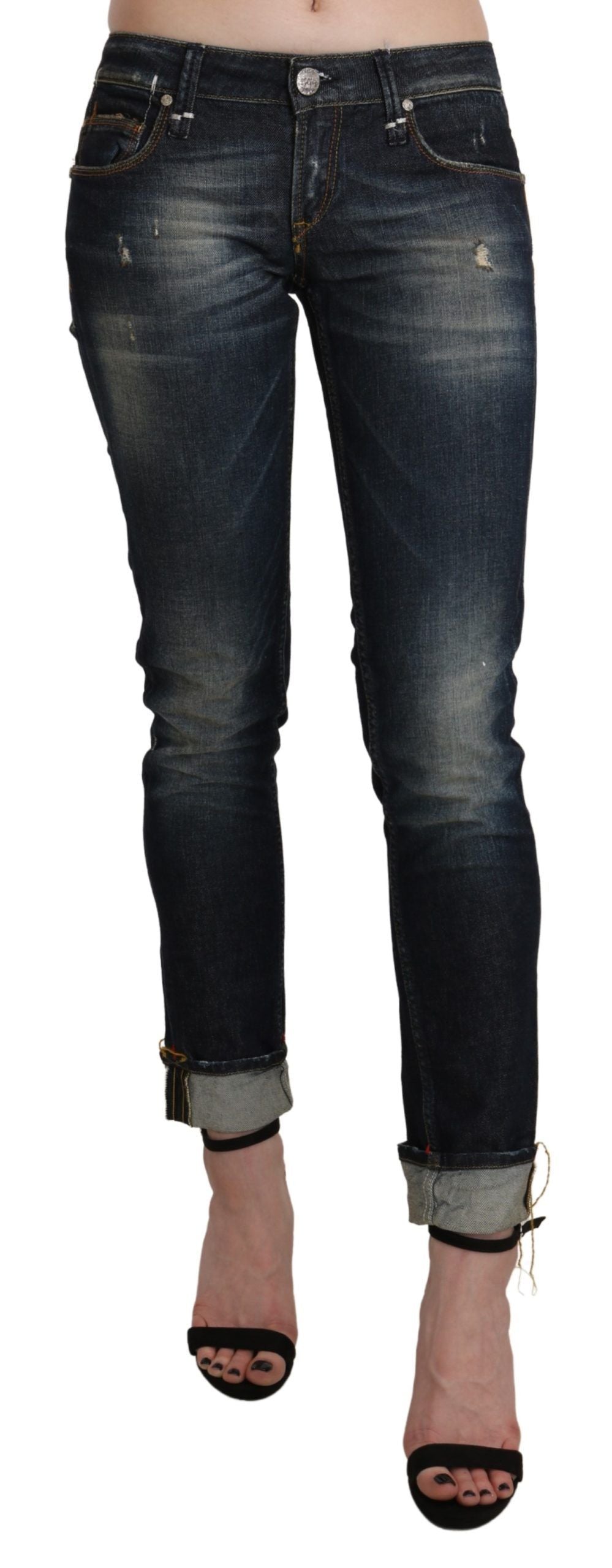 Chic Dark Blue Skinny Cropped Jeans - SEHABRANDS