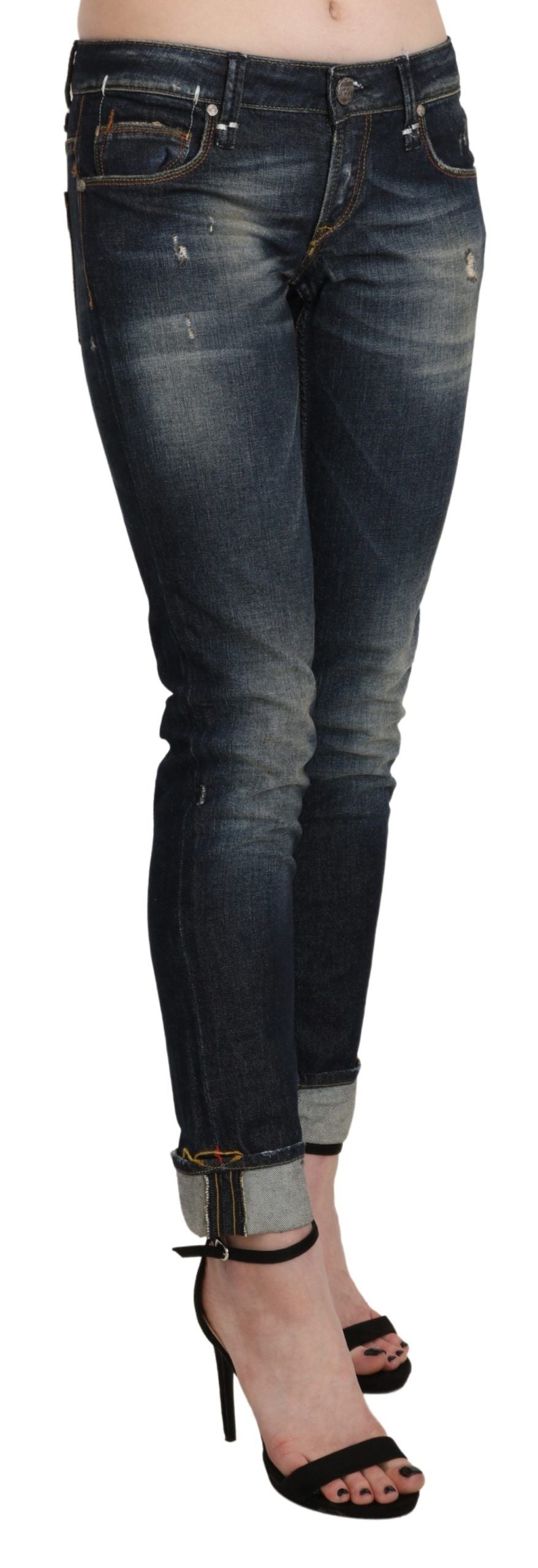 Chic Dark Blue Skinny Cropped Jeans - SEHABRANDS