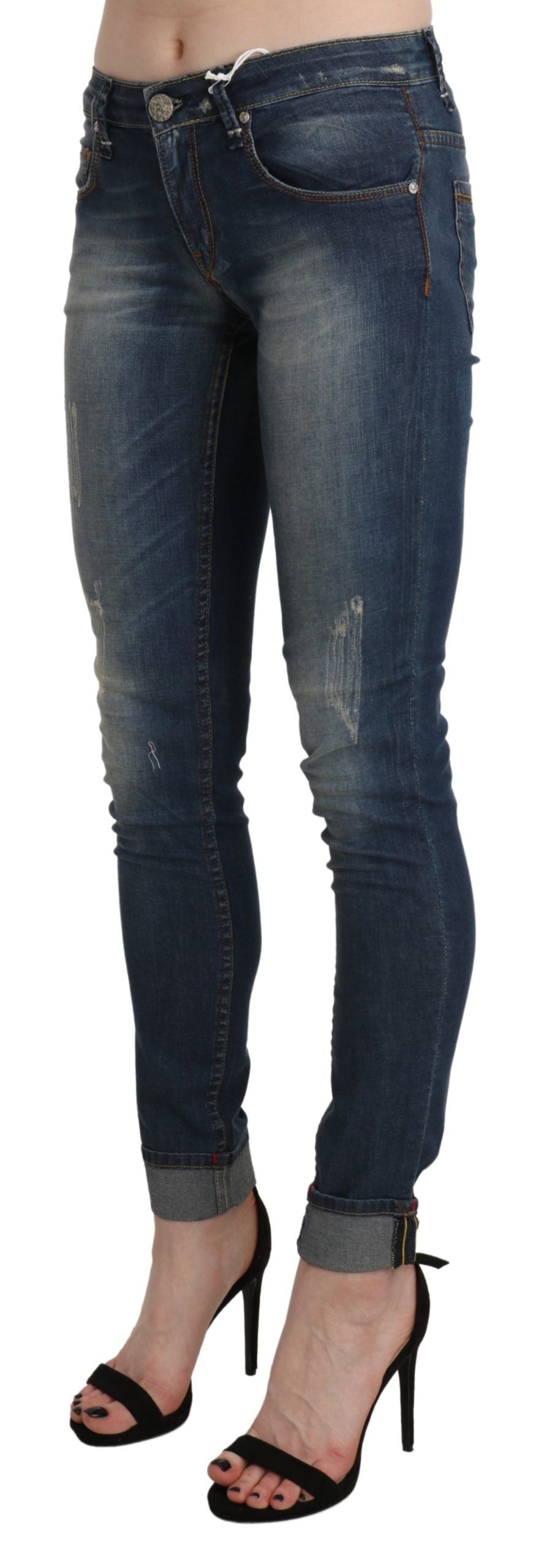 Chic Blue Washed Skinny Cropped Jeans - SEHABRANDS