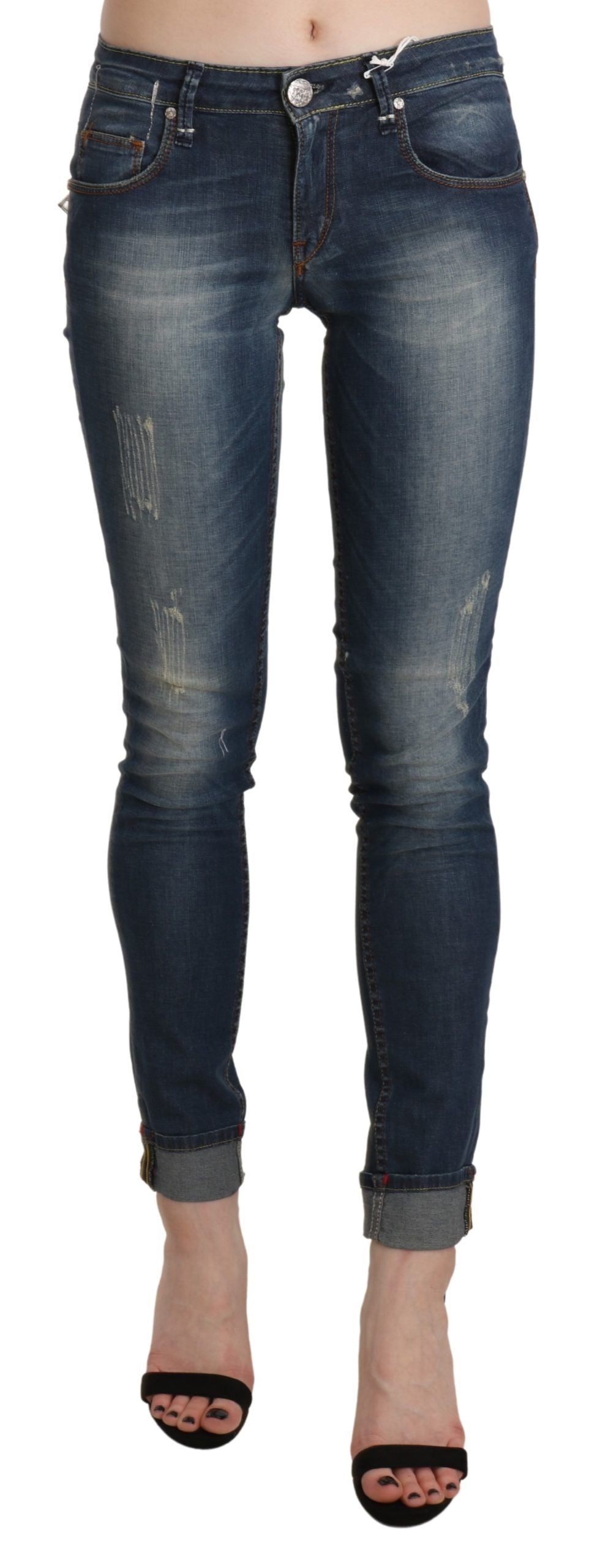 Chic Blue Washed Skinny Cropped Jeans - SEHABRANDS