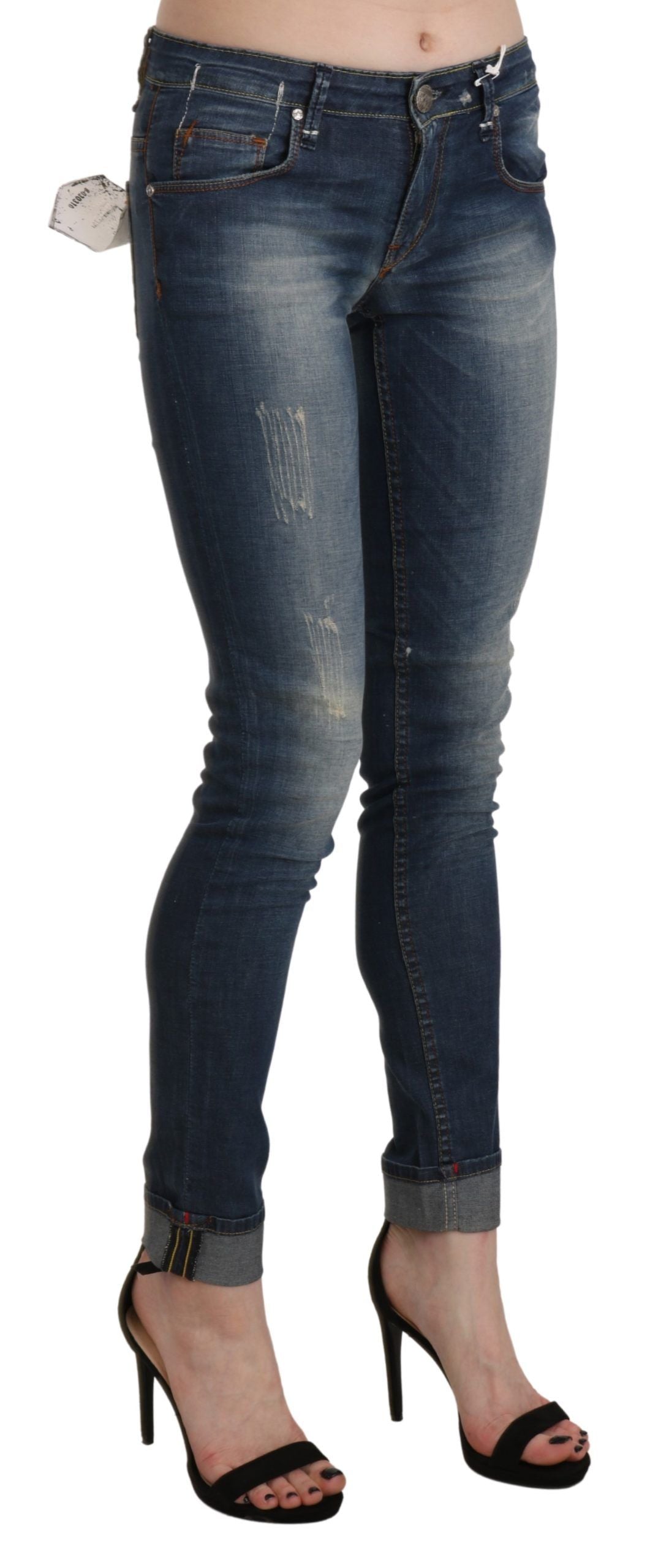 Chic Blue Washed Skinny Cropped Jeans - SEHABRANDS