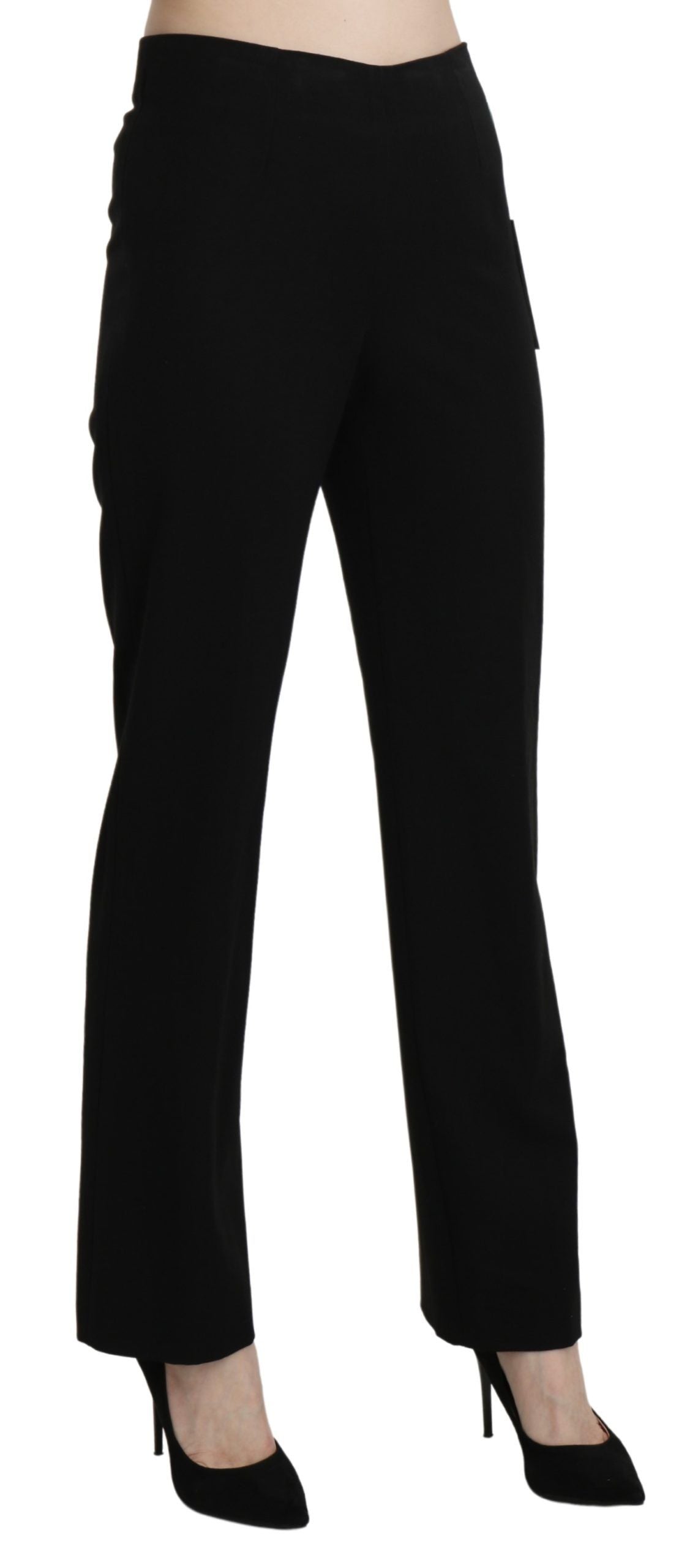 Elegant Black High Waist Straight Pants - SEHABRANDS