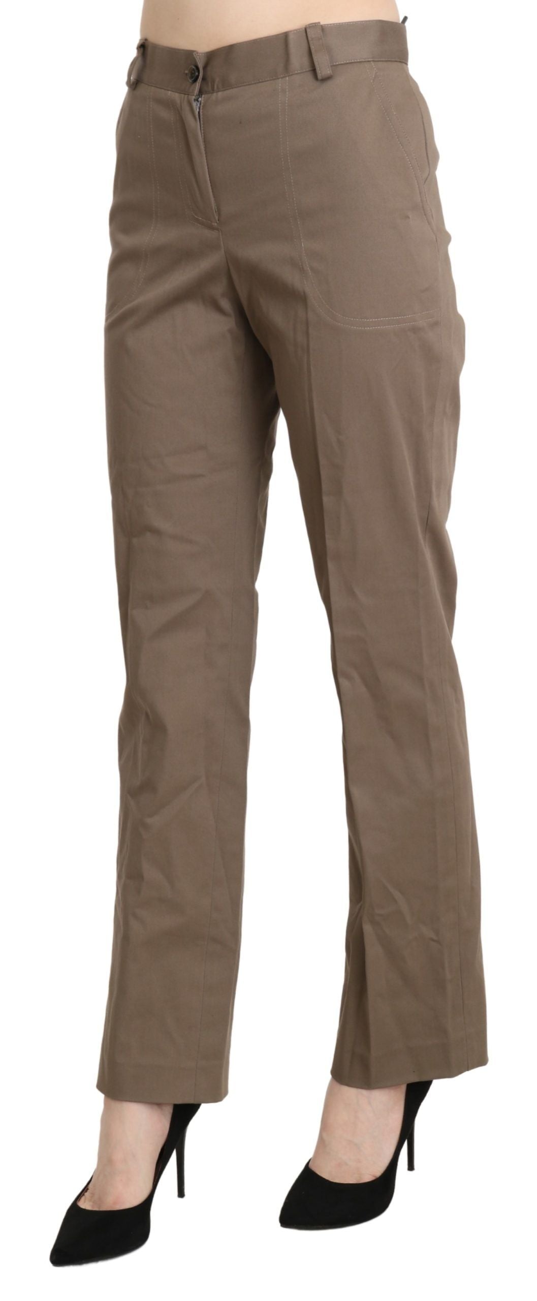 Elegant High Waist Straight Pants in Brown - SEHABRANDS