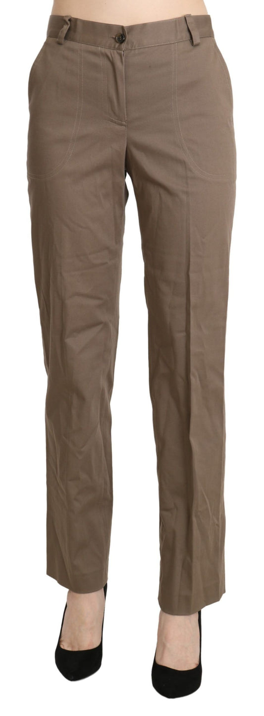 Elegant High Waist Straight Pants in Brown - SEHABRANDS