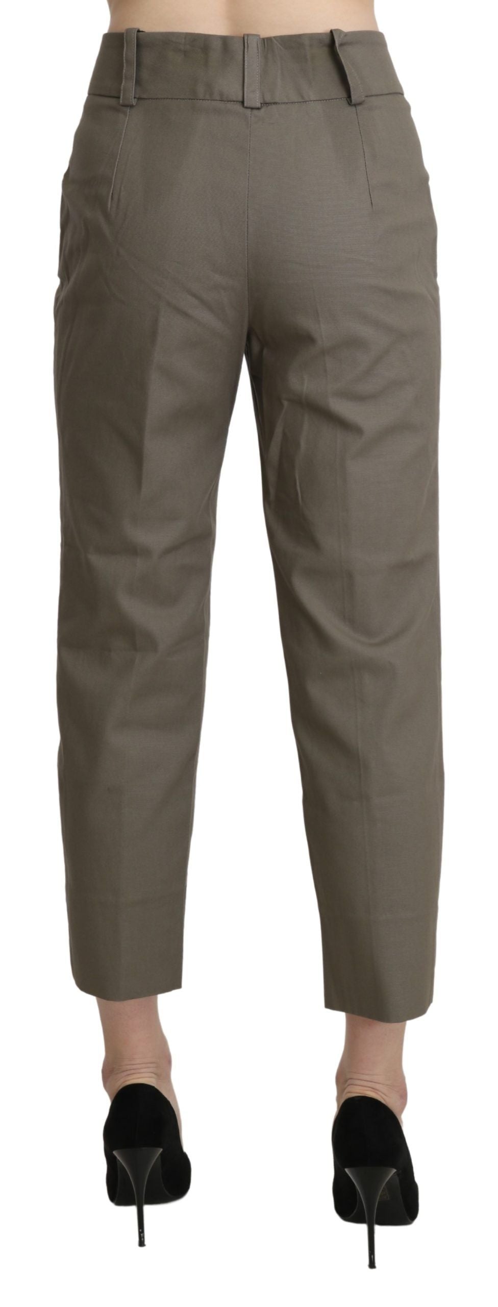 Elegant High Waist Cropped Pants in Gray - SEHABRANDS