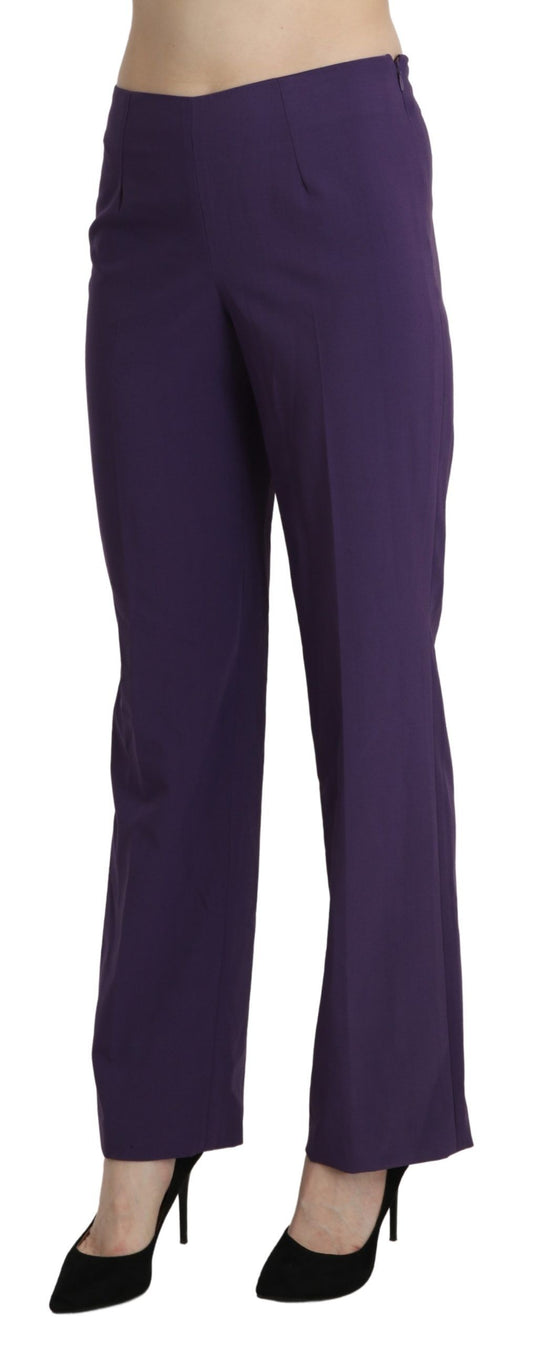 Elegant High Waist Violet Straight Pants - SEHABRANDS