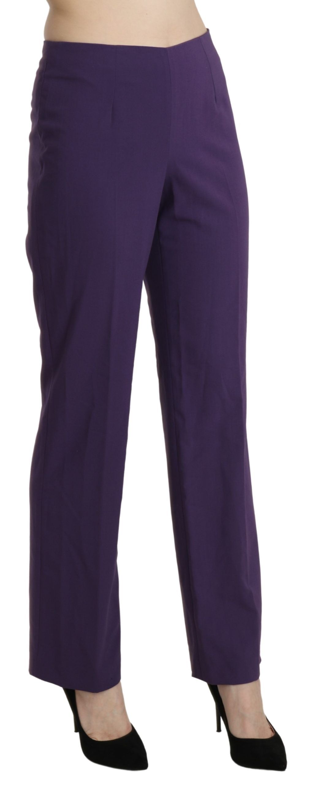 Elegant High Waist Violet Straight Pants - SEHABRANDS