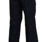 Navy Blue High Waist Straight Cotton Pants - SEHABRANDS