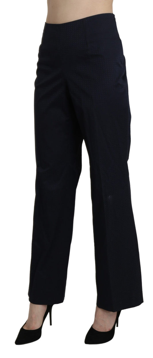 Navy Blue High Waist Straight Cotton Pants - SEHABRANDS