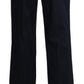 Navy Blue High Waist Straight Cotton Pants - SEHABRANDS