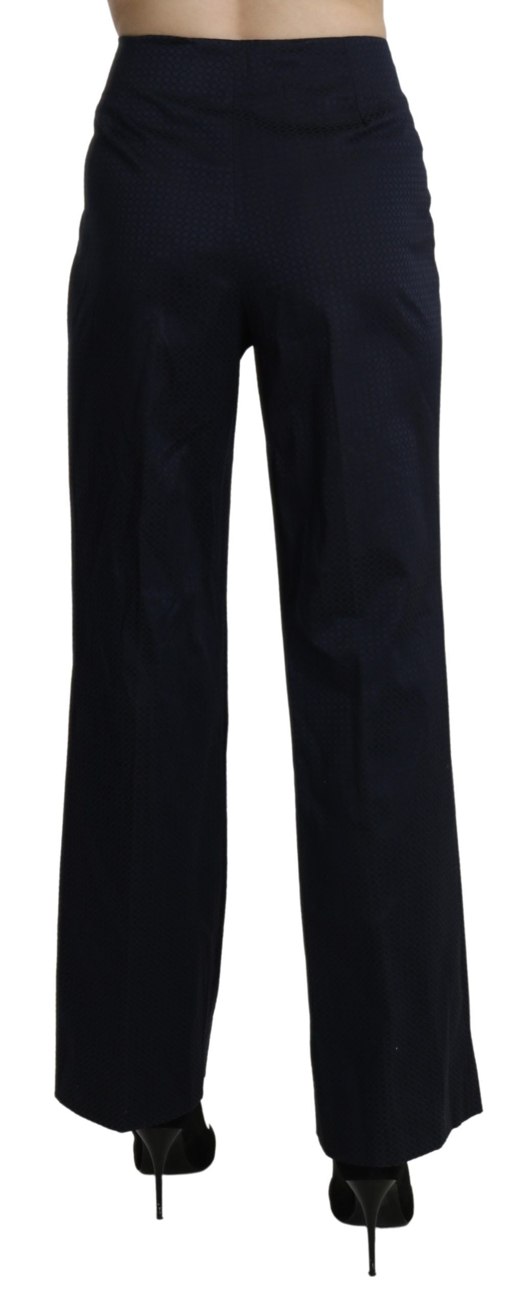 Navy Blue High Waist Straight Cotton Pants - SEHABRANDS