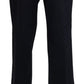 Navy Blue High Waist Straight Cotton Pants - SEHABRANDS