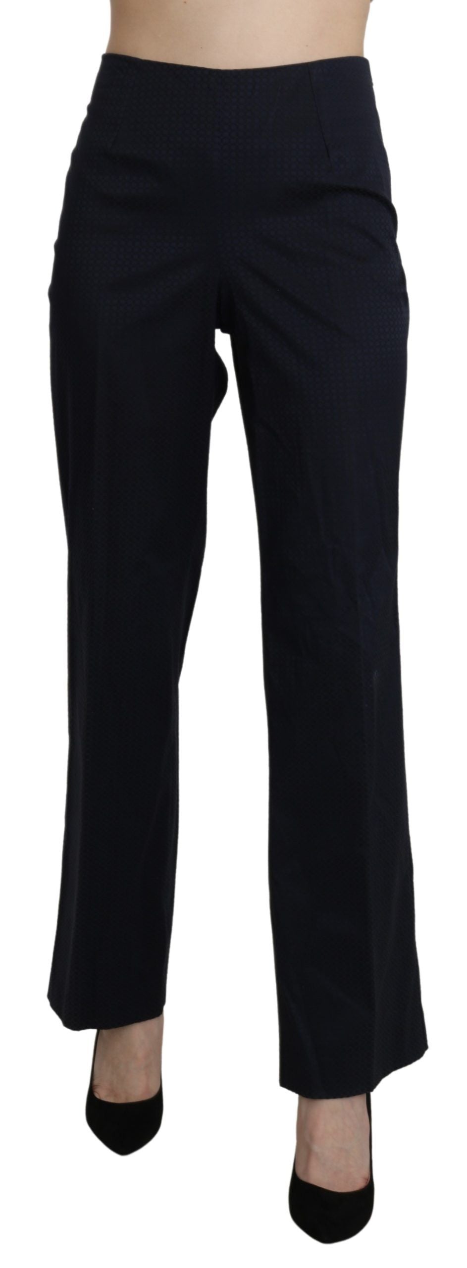 Navy Blue High Waist Straight Cotton Pants - SEHABRANDS