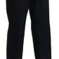 Navy Blue High Waist Straight Cotton Pants - SEHABRANDS